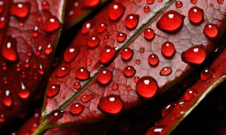 Red leaves textured wallpaper. Creative tropical leaf banner. For postcard, book illustration, card. Created with generative AI toolsの素材