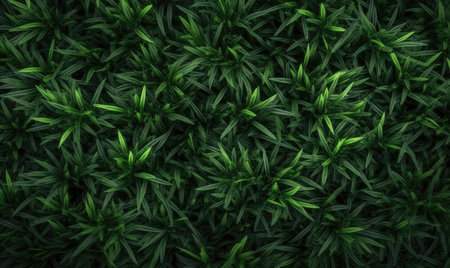 Fresh lush green grass on meadow with drops of water dew. close-up macro. For banner, postcard, book illustration, card. Created with generative AI toolsの素材