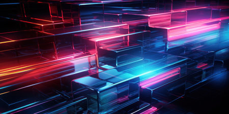 Abstract composition of geometric figures neon elements, ideal for backgrounds and technological designs. Created with generative AI toolsの素材