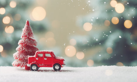 Charming composition of a toy car and a decorated tree captures the essence of festive excitement and holiday warmth. AI generativeの素材
