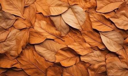 Close-up autumn dry leaf textured wallpaper. Creative forest leaf banner. For postcard, book illustration, card. AI generative.の素材