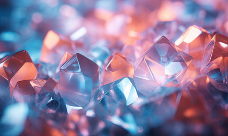 Intricate crystals and diamonds captivate against a shifting, colorful backdrop, offering a scene of enchanting brilliance and depth. AI generative.の素材