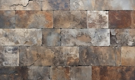 Old, fractured tiles in brown and gray hues, whispering tales of years gone by. AI generative.の素材
