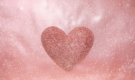 Radiant pink heart floats against a romantic backdrop, shimmering with glitter and evoking feelings of love and enchantment. AI generativeの素材