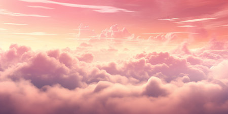 Breathtaking sunset with a sky painted in soft pink hues and dreamy clouds, evoking tranquility. AI generative.の素材