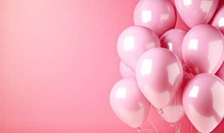 Vibrant balloons hover against a lively pink backdrop, casting shadows and evoking festive celebrations. AI generative.の素材