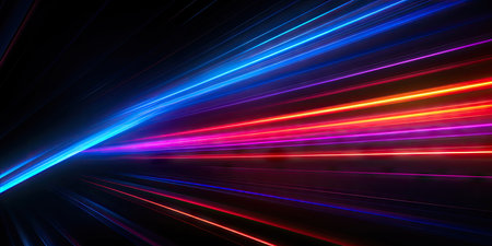 Bright, flowing neon waves create a lively and futuristic pattern, showcasing energetic movement in a dark backdrop. AI generative.の素材