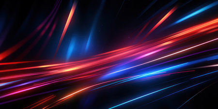 Mesmerizing glow from crisscrossing neon lights creating a dynamic abstract display. AI generative.の素材