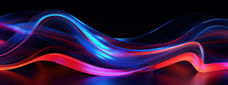 Abstract 3D depiction of luminous neon waves forming a radiant chromatic pattern. AI generative.の素材