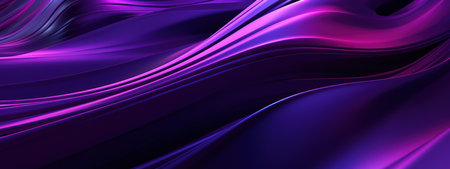 Vibrant 3D of neon purple wave glowing against a dark backdrop, creating an abstract pattern. AI generative.の素材