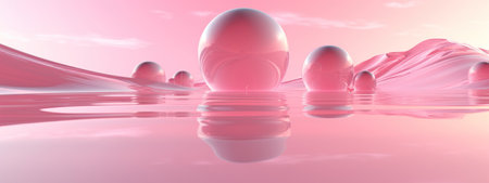 3D of geometric shapes in varying shades of pink, creating a layered visual experience. AI generative.の素材