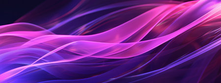 Vibrant 3D of neon purple wave glowing against a dark backdrop, creating an abstract pattern. AI generative.の素材