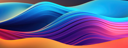 Abstract 3D depiction of colorful, reflective waves. AI generative.の素材