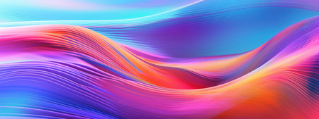 Abstract 3D depiction of colorful, reflective waves. AI generative.の素材