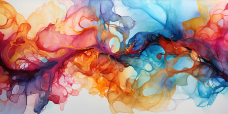 Vibrant alcohol ink painting showcasing a mesmerizing blend of colors and patterns. AI generative.の素材