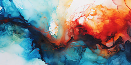 Vibrant alcohol ink painting showcasing a mesmerizing blend of colors and patterns. AI generative.の素材