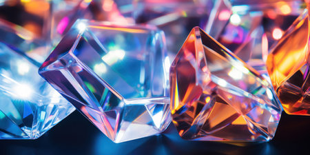 Rainbow light through crystal facets, a dazzling macro shot. AI generative.の素材