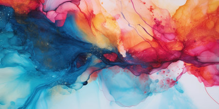 Vibrant alcohol ink painting showcasing a mesmerizing blend of colors and patterns. AI generative.の素材