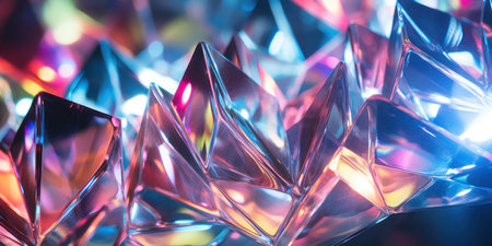 Rainbow light through crystal facets, a dazzling macro shot. AI generative.の素材