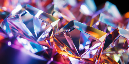 Rainbow light through crystal facets, a dazzling macro shot. AI generative.の素材