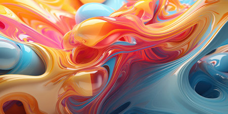 A mesmerizing display of 3-D extruded liquid art, presenting a kaleidoscope of colors that defy the boundaries of abstract creativity. AI generative.の素材