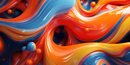 A mesmerizing display of 3-D extruded liquid art, presenting a kaleidoscope of colors that defy the boundaries of abstract creativity. AI generative.の素材
