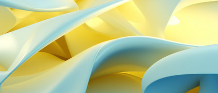 Soft geometric curves in light yellow, creating a smooth, minimalistic and trendy backdrop. AI generative.の素材