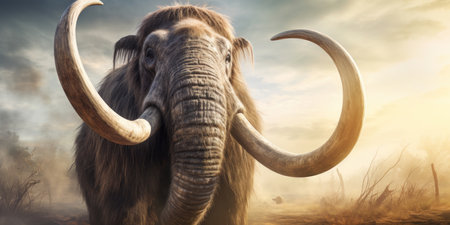 Stunning detail realistic mammoth depiction from bygone eras. AI generative.の素材