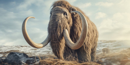 Stunning detail realistic mammoth depiction from bygone eras. AI generative.の素材