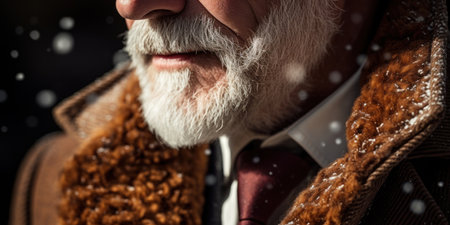 Elderly gentleman with beard, exquisite fur coat, close-up, timeless elegance. AI generative.の素材