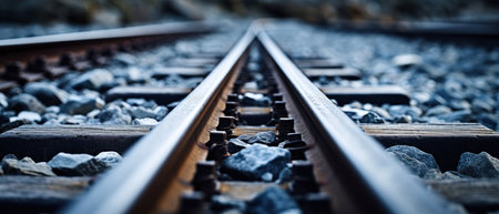 Close-up of train tracks, symbolizing journey and exploration. AI generative.の素材