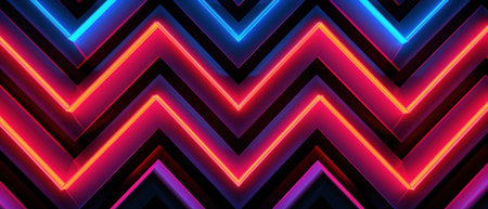 A futuristic geometric pattern with bright neon lines on a dark backdrop, creating a mesmerizing visual effect. This illustration radiates energy and style.の素材