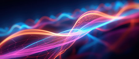 Dive into the world of morphism with this fluorescent abstract wave. Its dynamic design and bright blue hues create a futuristic and energetic backdrop for digital projects.の素材