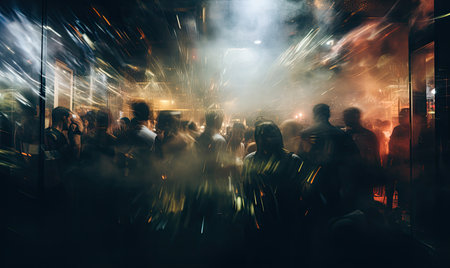 A vibrant scene of a joyful crowd, immersed in celebration and fun. The image captures the lively spirit and energy of people enjoying themselves in a communal setting,の素材