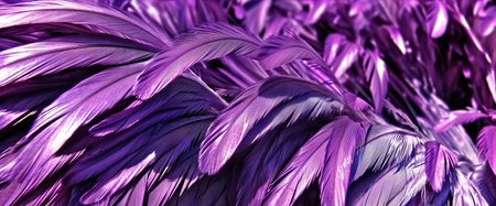 This close up view captures the vivid purple colors and intricate patterns of feathers.の素材