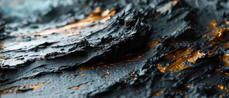 This close-up detail and texture of black and yellow paint.の素材