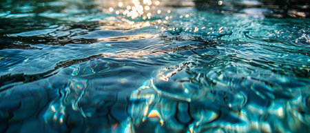 sun casting a bright light through the clear water, illuminating the underwater world.の素材