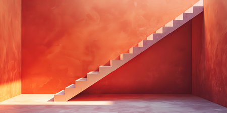The photo captures a modern staircase located next to a wall within a room. The staircase has clean lines and a sleek design, adding a contemporary touch to the space.の素材
