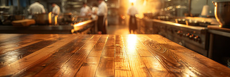 A group of people is seen in the background of a blurry photo of a shiny kitchen. The image captures a casual gathering or event with individuals moving around in an undefined space.の素材