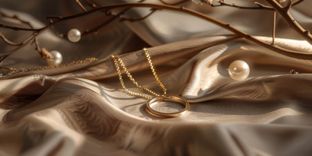 This close-up photo showcases a classic necklace laid on a textured cloth, highlighting the intricate details and elegance of the jewelry piece.の素材
