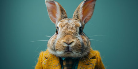 A rabbit is depicted wearing a formal suit and tie, exuding an air of sophistication and elegance. The rabbit appears poised and ready for a professional setting.の素材