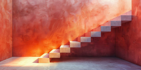 The photo captures a modern staircase located next to a wall within a room. The staircase has clean lines and a sleek design, adding a contemporary touch to the space.の素材