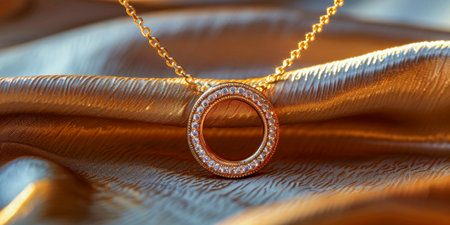 This close-up photo showcases a classic necklace laid on a textured cloth, highlighting the intricate details and elegance of the jewelry piece.の素材