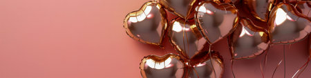 A cluster of rose gold heart-shaped balloons floating gracefully in the air, creating a beautiful and eye-catching sight as they drift upwards.の素材