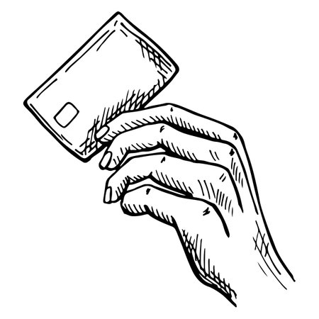Doodle of a hand holding a credit card, symbolizing transactions, finance, and accessibility.のイラスト素材