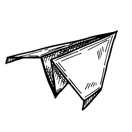 A simple line drawing of a paper airplane, conveying the concepts of creativity, communication, and lightness.のイラスト素材