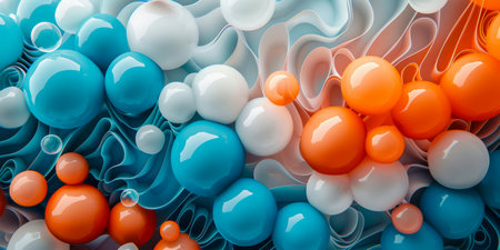 Vibrant Blue and Orange Spheres in Abstract Layered Waves.の素材