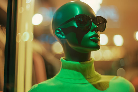 A mannequin wearing a green sweater.の素材