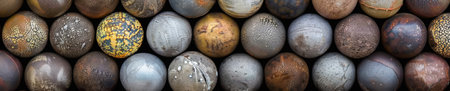 Collection of Old-Fashioned Stippled Orbs on Display.の素材