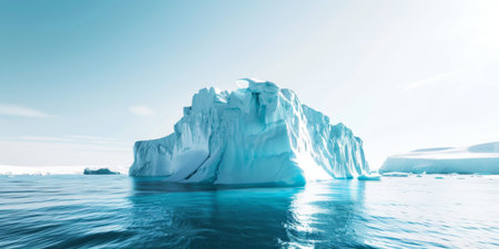 Large Pale Blue Iceberg Standing Majestically in Calm Waters.の素材